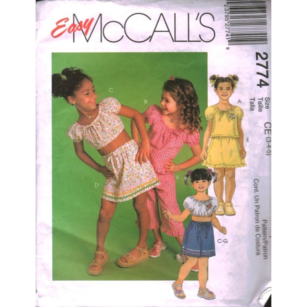 Vintage‎ McCall's 2774 Sewing Pattern Kids Girls Top Skirt Capri Shorts Sz 3 4 5